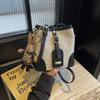 Splice Bump Color Design Hasp Bucket Bag Fashion Casual Slant Shoulder Bag  with Little Rabbit Pendant