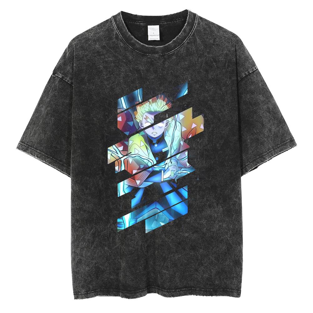 Hot Anime Demon Slayer Tokitou Muichirou Graphic Print Tshirt Men Manga Casual T-shirts Washed Cotton T Shirt Harajuku Male Tops
