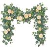 Artificial Eucalyptus Vine Wall Hanging With Peony Flower 180cm Plastic Greenery Garland For Home Decoration Pipe Cover Ornament