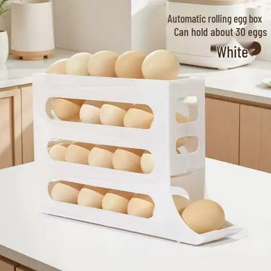 Slide Egg Storage Box: 4-Tier Step-Style Holder for Fridge Door, Large Capacity Automatic Roller