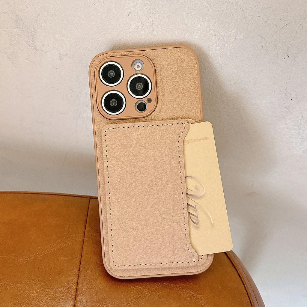 Einfarbige Geldbörsenhülle aus Lychee-Leder für iPhone 16 15 14 13 12 Mini 11 Pro X XS XR Max 8 7 Plus mit Kartenfach, Tasche, Schutzabdeckung