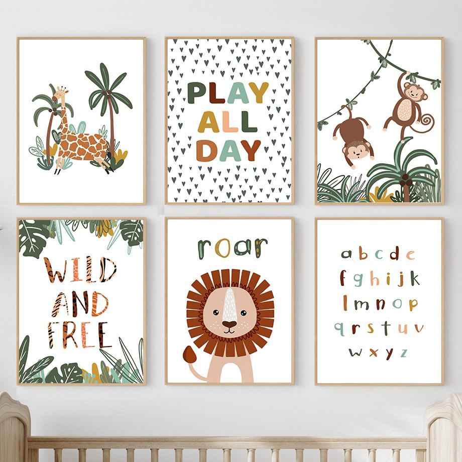 

Бохо Лев Жираф Обезьяна Джунгли Животные Детские постеры на скандинавскую тему и принты настенная живопись на холсте фотографии Декор для детской комнаты