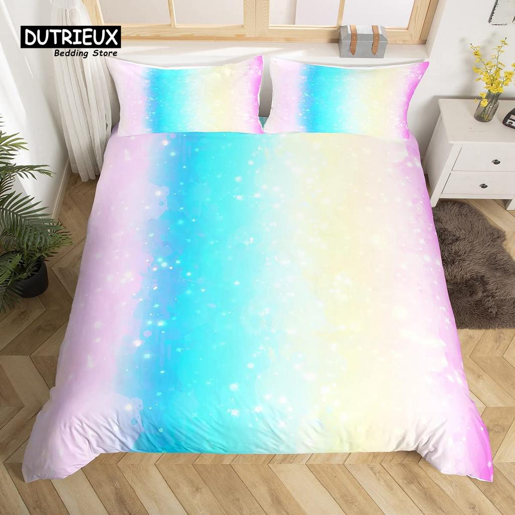 Rainbow Conch Duvet Cover Set Colorful Rainbow Bedding Set For Kids Girls Microfiber Multicolor Comforter Cover Twin King Size