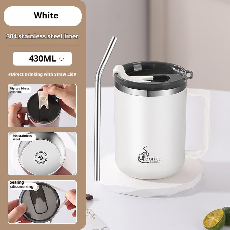 430ML Stainless Steel Coffee Cup with Lid Double Layer Insulated Cup Leak-proof Drinking Cup Thermal Bottlle Milk Coffee Mug 430ML белый