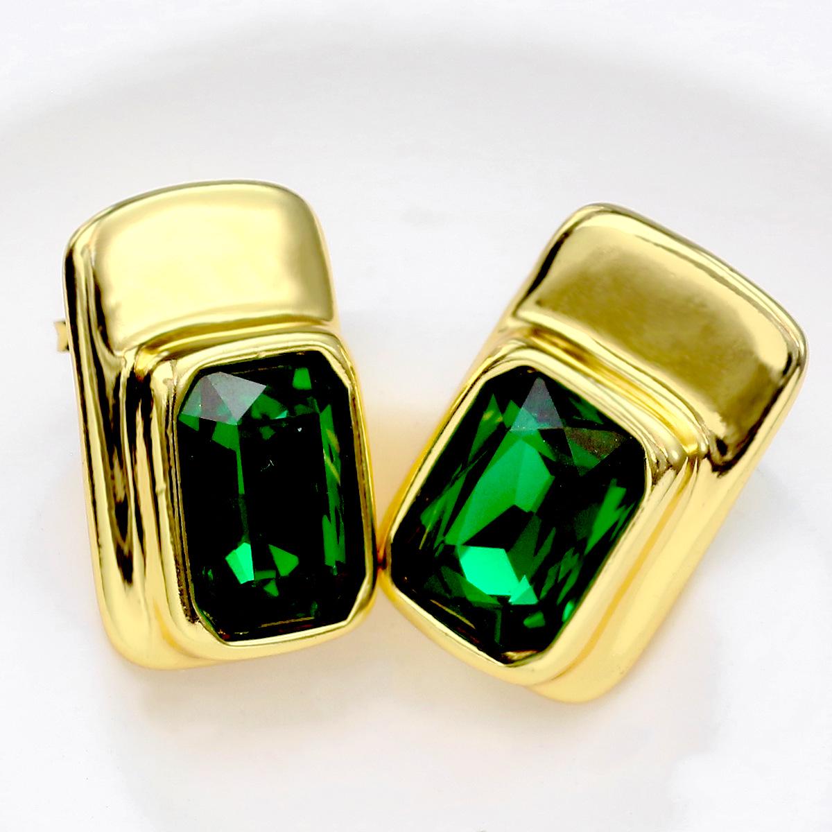 2025 UNOde50 Geometric Emerald Crystal Stud Earrings for Women