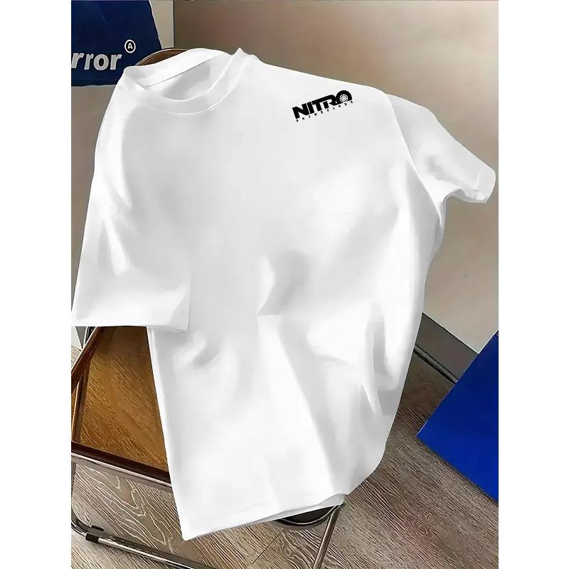 T-shirt da uomo alla moda "NITRO" con stampa grafica - Semplice T-shirt casual a girocollo a maniche corte, Lavabile in lavatrice, Abbigliamento estivo, per l'estate