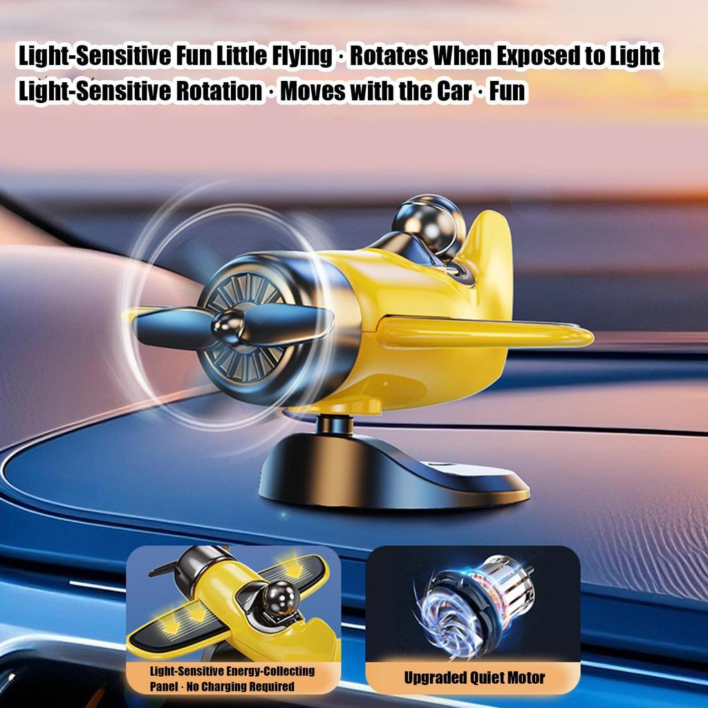 Solar Airplane Car Ornaments Dashboard Interior Decor Dash Airplane Solar-Powered Dynamic Rotating Car Dashboard Ornament