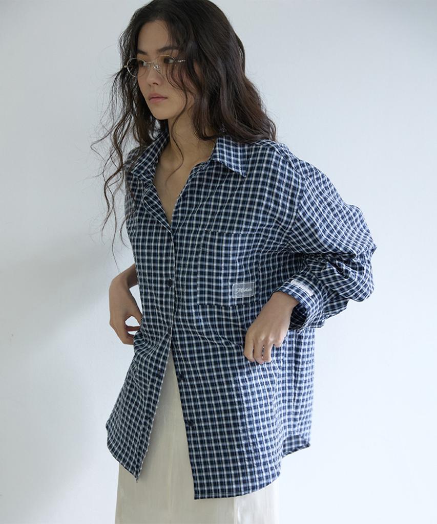 Michikoleondeonkosino Light Oversized Check Shirt Blue/Black