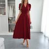 European and American Elegant Vacation Style Puffed-sleeve Cinched-waist Long Dress Women's Wear 2025