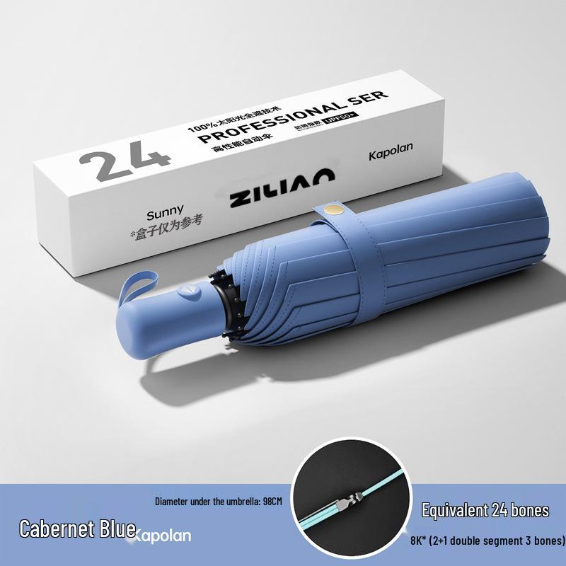 72-Rib Automatic Ring Buckle Umbrella: Portable, Reinforced, Dual-Use for Sun & Rain, Folding Hook Design for Men & Women