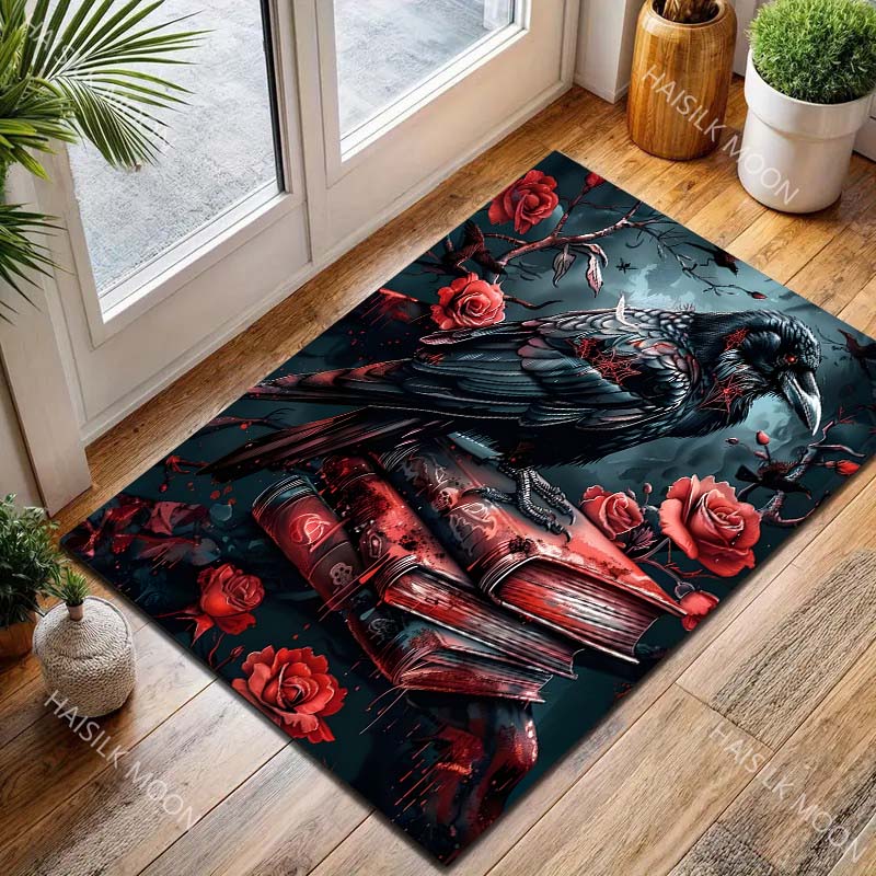 1PC raven blood roses spellbooks gothic Print Carpet for Living Room Bedroom Sofa Home Decor Rus Non-slip Floor Mat Luxury Gift