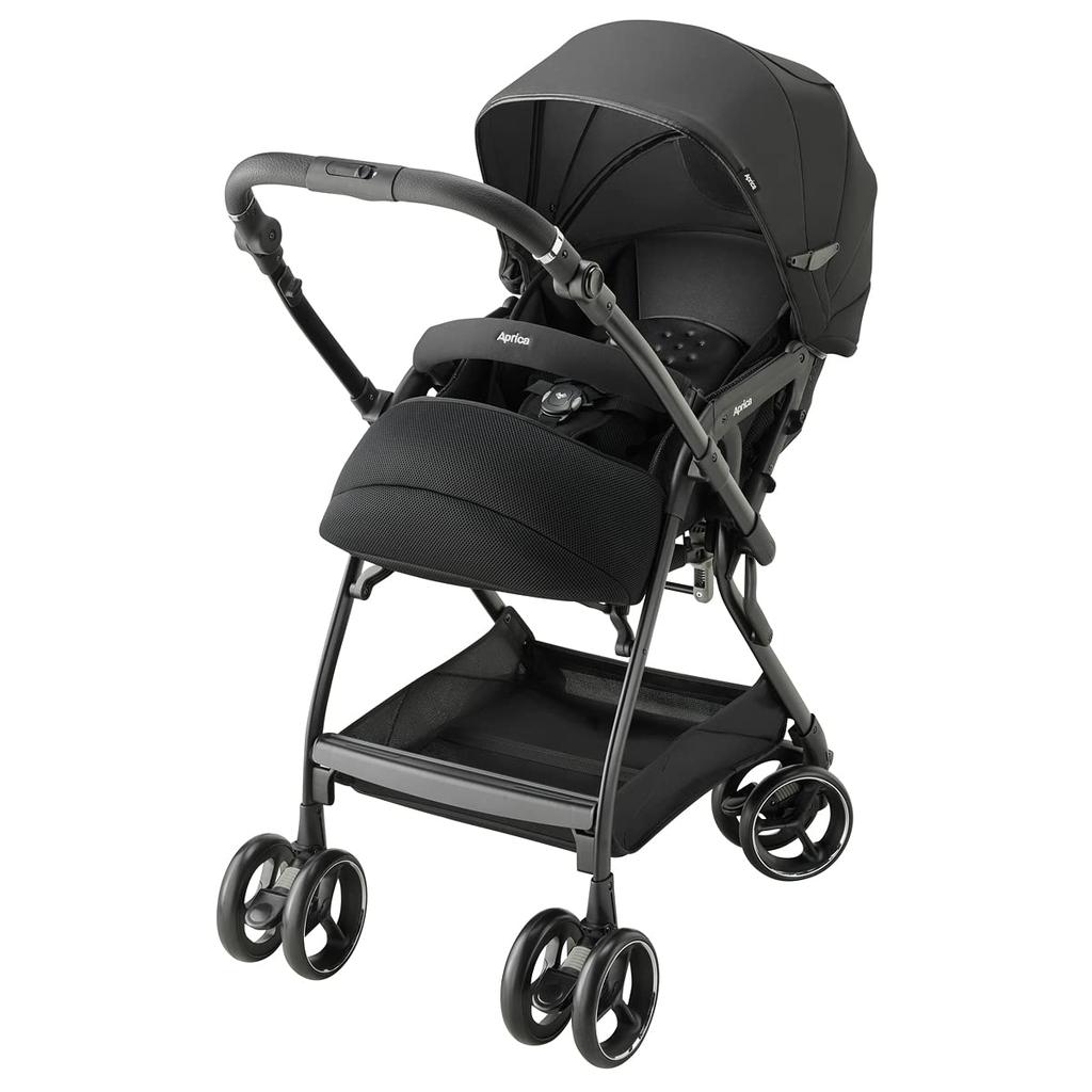Aprica Optia Cushion Grace A-Type Stroller, for ages 1 month to 36 months, Multifunctional, Dual-Facing, Automatic 4-Wheel Stroller (Onyx Black),