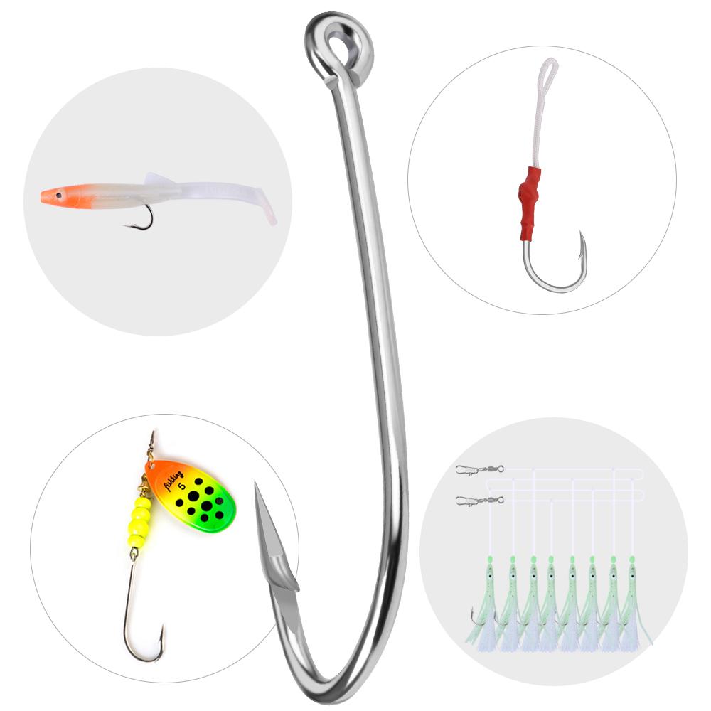FTK High Carbon Steel Fishing Hooks 30-100Pcs Fishing Hooks Strong Sharp Needle Point Barbs Ringed Eye Fishing Octopus Hooks