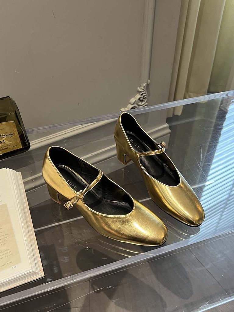 fashion Round Toe Women Pumps 2024 New Arrivals Solid Color Black Silver Gold White Brown Autumn Winter Belt Buckle Dress Shoes Woman 39