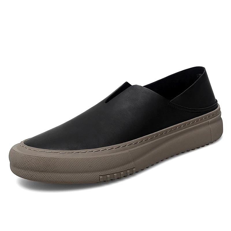 Fashion New Genuine Leather Mens Shoes Fashion Slip On Rubber Outdoor Sneakers Mocassins Handmade Male Loafers Soft Casual Leather Shoes