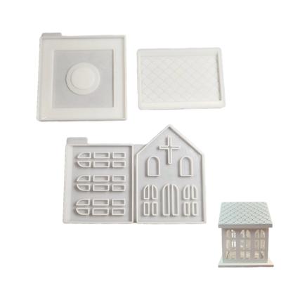 Church House Candle Holder Silicone Mold DIYs Cement Gypsum Mold Unique Candlestick Resin Ornaments Mold Home Decors