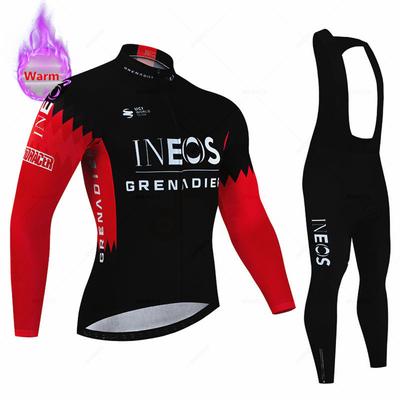 Ineos Ropa térmica de invierno para ciclismo de forro polar para hombre, conjunto de maillot y pantalones con tirantes para exteriores