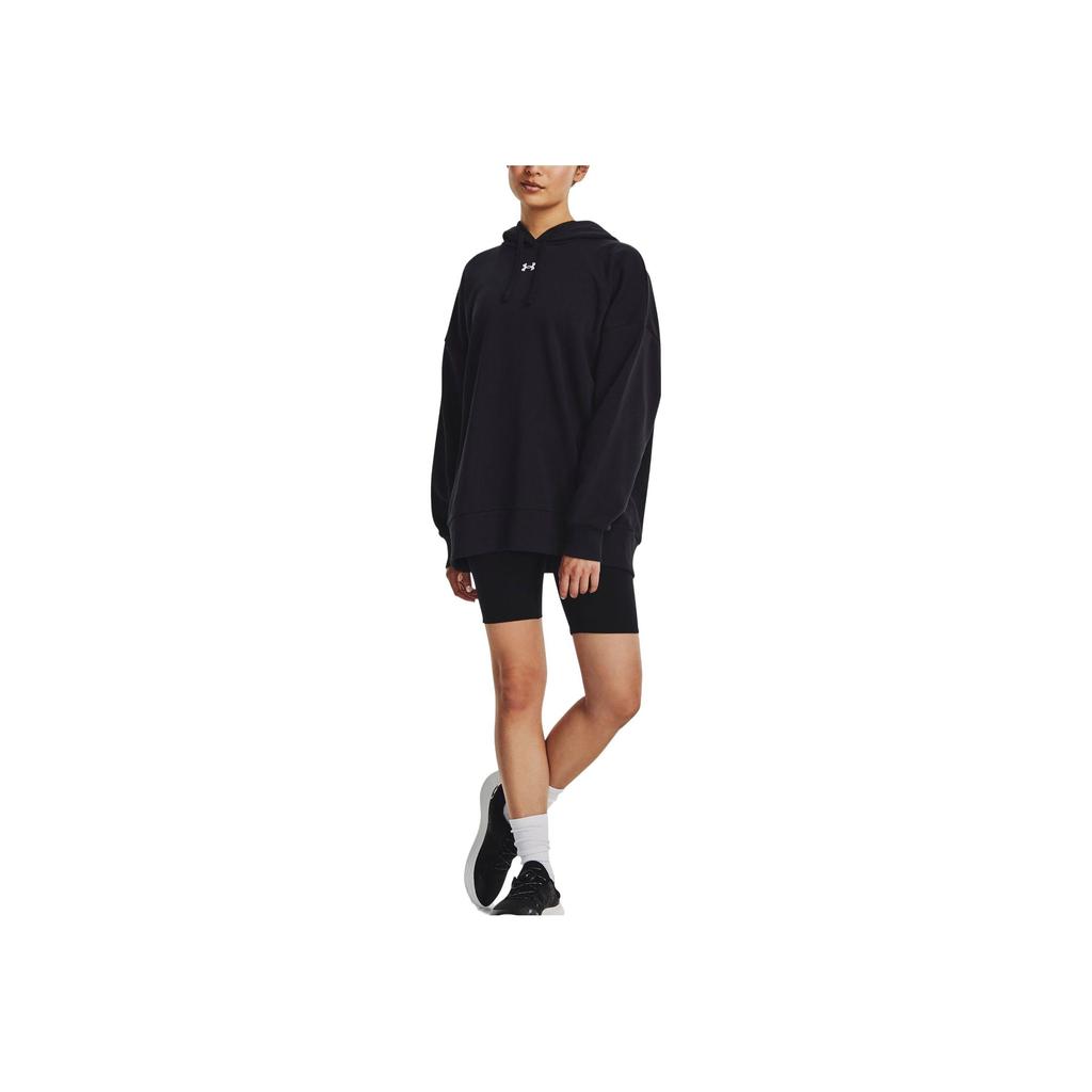 Under Armour Solid Loose Casual Hooded Long Sleeve Sweatshirt Women Sweatshirt Black 1379493-001