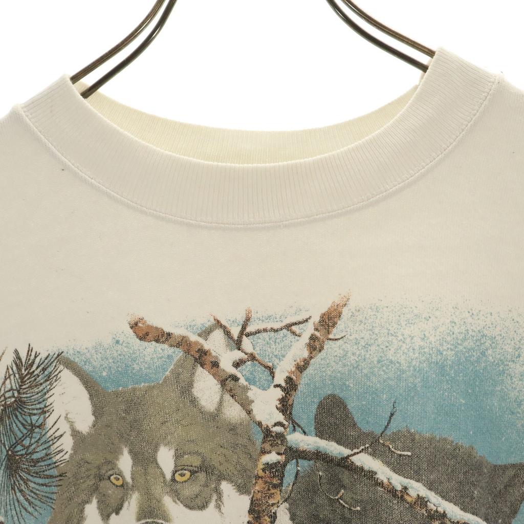 Hanes 80s Made in USA Old wolf print Long sleeve trainer L white sweat Men's Used