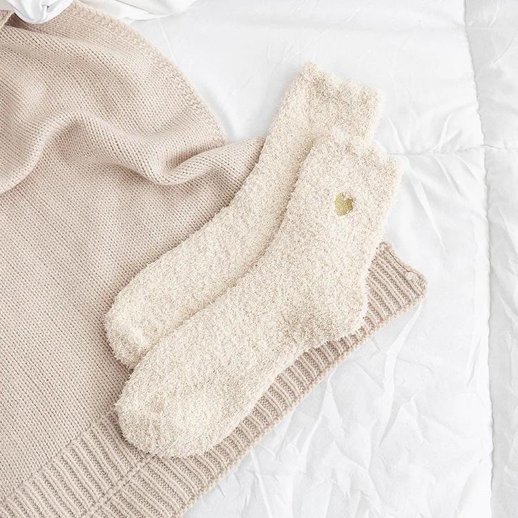 Coral Fleece Socks for Autumn Winter Caring Home Floor Socks Sleeping Socks Half Flannel Women Middle Tube Socks Warm and Thick