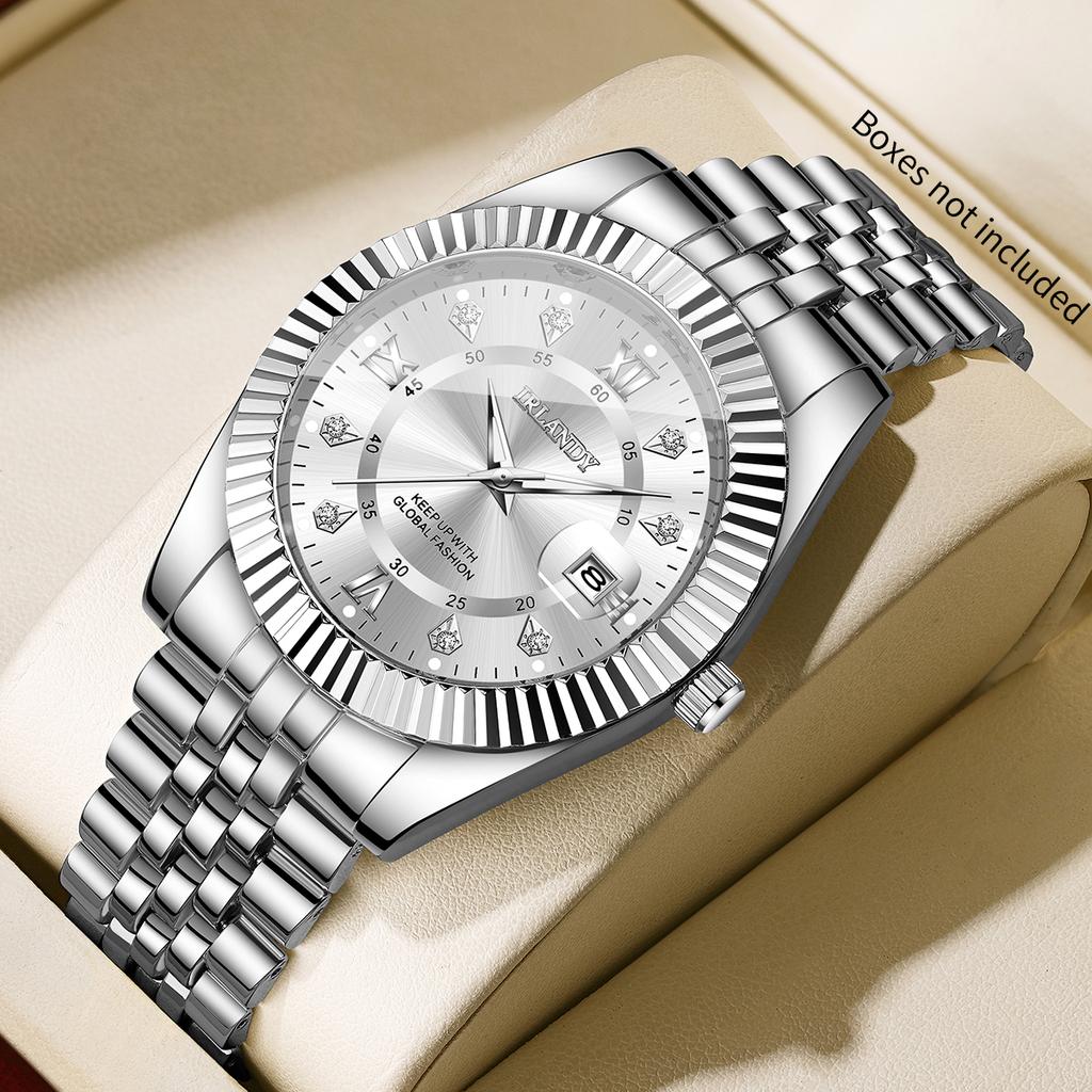 Luxury Roma Dial Men Calendar Quartz Watch Stainless Steel Strap Men's Business Watches Relogio Masculino (Without Box)