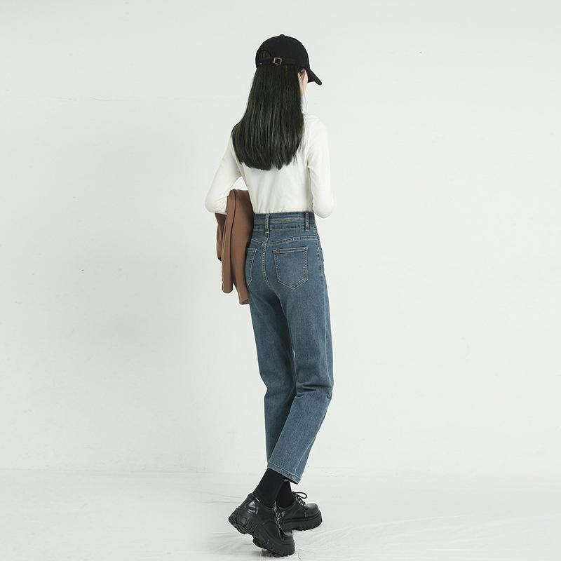 Women's High-Waisted Black Cigarette Jeans - Autumn 2023 Trendy, Slim, Loose, 9/10 Length