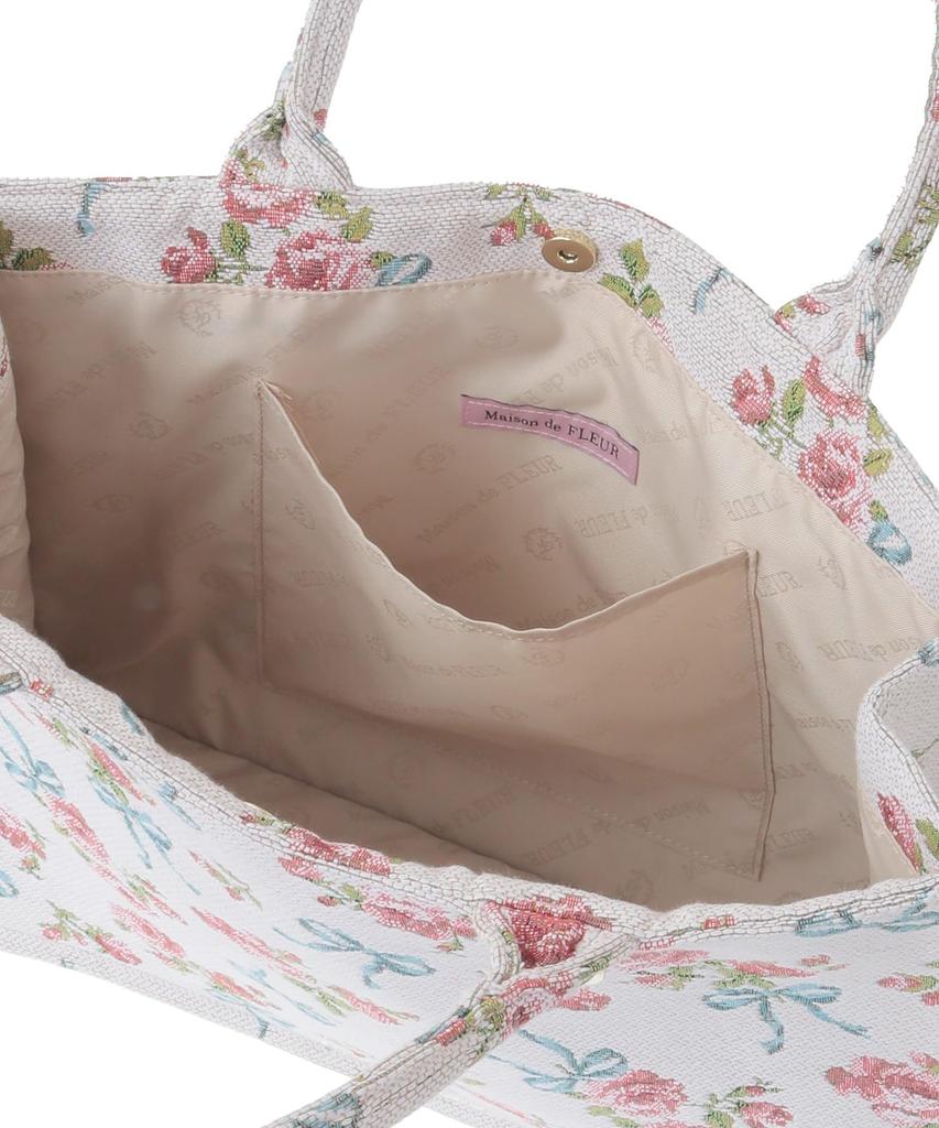 Maison de Fleur Rose Ribbon Gobelin Square Tote Bag, Women's, Off-White