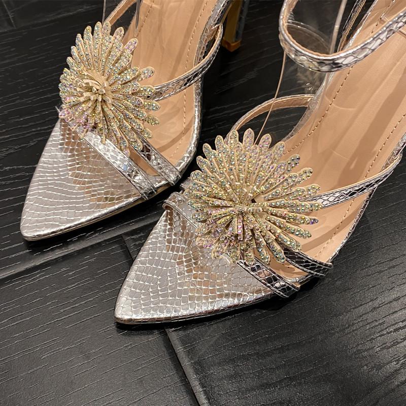 Mode Mode Sonnenblume Spitzzehe Knöchelriemen Damen Gladiator Sandalen Sommer Elegant Stiletto High Heels Weiblich Party Hochzeitsschuhe