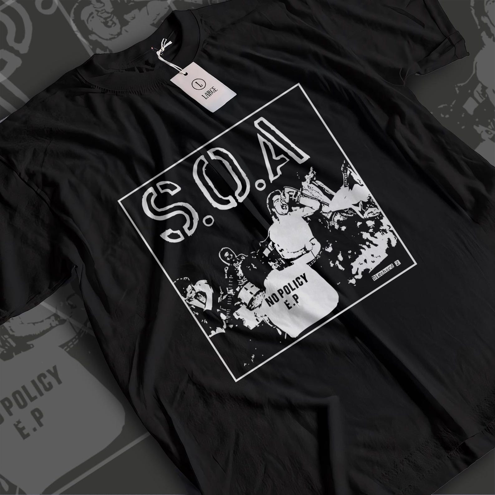S.O.A. Shirt | State of Alert No Policy E.P. Tee | Washington D.C. Hardcore Punk Band Merch | Henry Rollins Dischord Records Graphic T-Shirt S