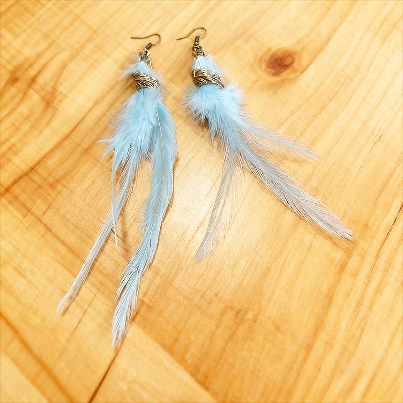 Bohemian Blue Peacock Feather Long Tassel Earrings Ethnic Unique Dangle Drop Earrings For Women Fashion Jewelry