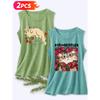 Follow a Specific Direction Two-piece Women's Vest Set Funny Cat Doodle Print Elegant Summer Party Outfits Sleeveless Vest Essential Fashion Items