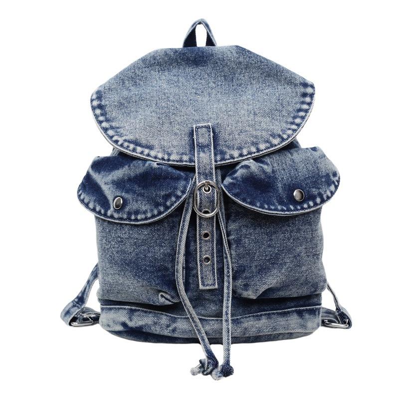 Denim Backpack Women's New Large-capacity Multi-pocket Portable Bucket Bag Student Commuter Travel Backpack