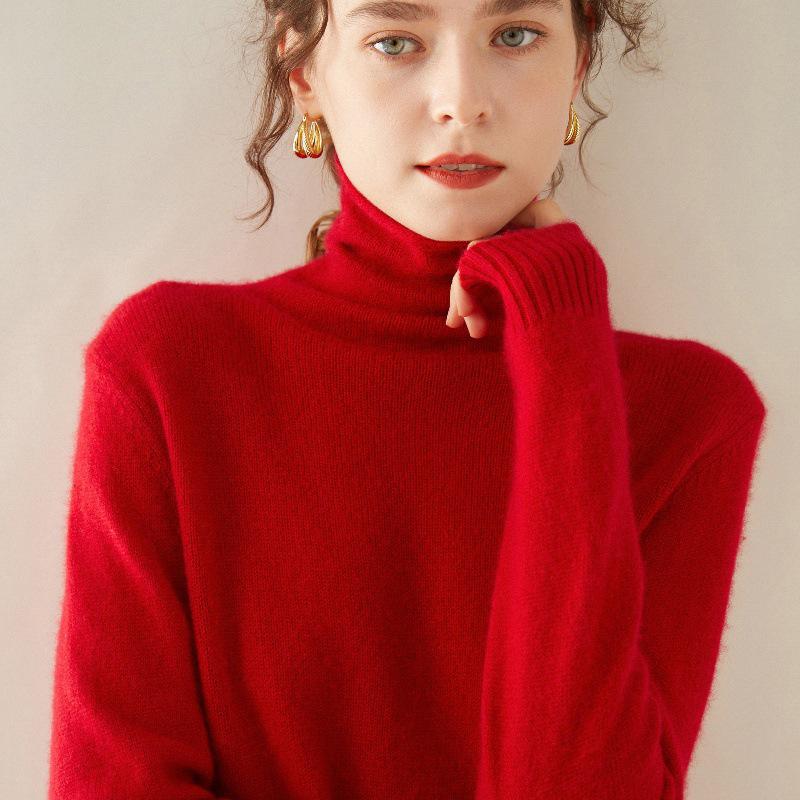 100% Cashmere Women's High Neck Slim Fit Sweater - Autumn/Winter Fashion Versatile Base Layer