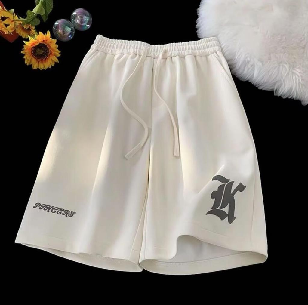 Oversized Loose Shorts Men American Retro Gothic Alphabet Print Japanese Samurai Style Casual Sports Beach Pants Shorts