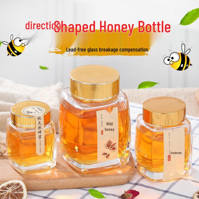 Square Wide-Mouth Transparent Glass Jar for Honey, Jam, Pickles, Chili, or Beef Sauce