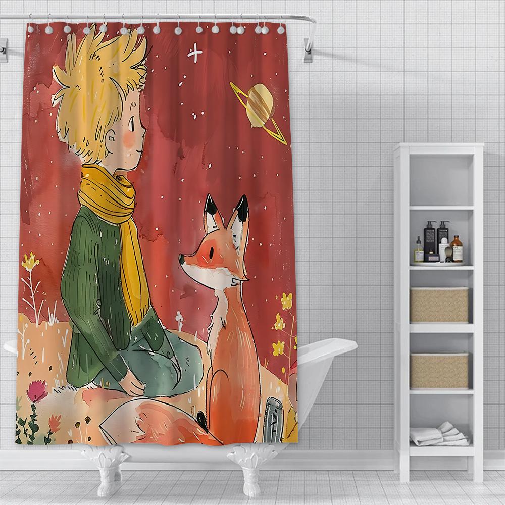 The L-Little P-Prince Cartoon Shower Curtain Waterproof Polyester Fabric Paint Colorful Bath Curtains Curtain With Hook