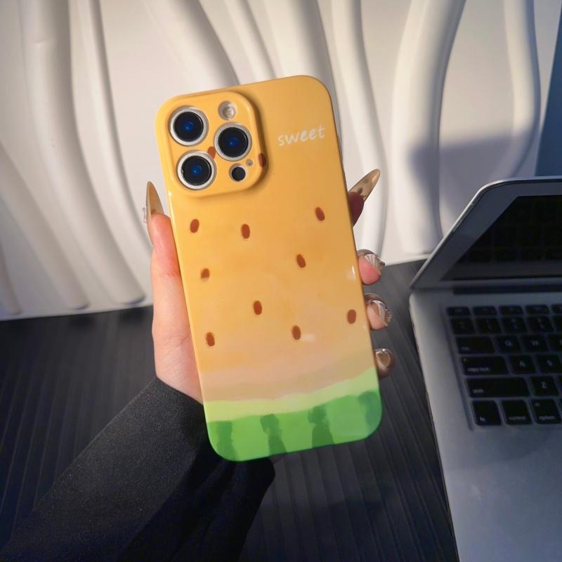 Summer Watercolor Watermelon Phone Case Suitable for iPhone 16 Pro Max 15 14 13 12 Pro 11 XS XR with Makeup Mirror Stand