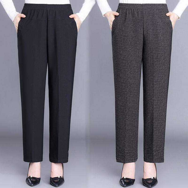 High-Waisted Velvet Elastic Pants for Middle-Aged and Elderly Women - Winter/Autumn Style