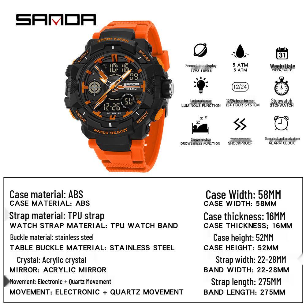 Orologio Sportivo Multifunzione Impermeabile Luminoso Sanda per Uomo e Donna