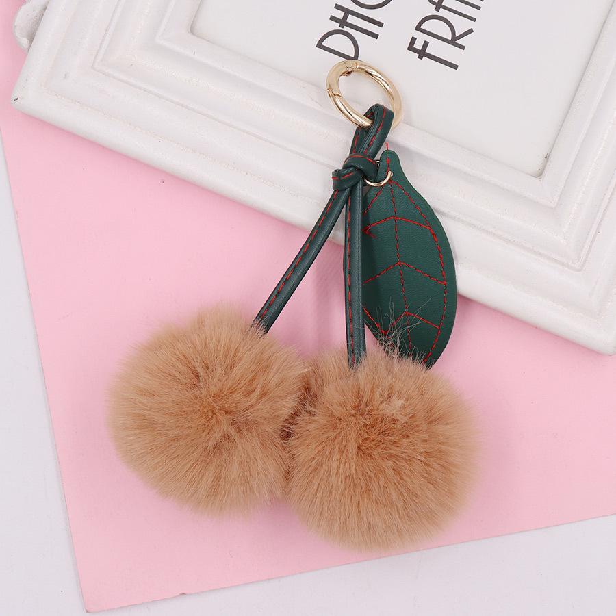 Cherry Plush Fur Ball Keychain for Women - Bag, Backpack, and Car Ornament
