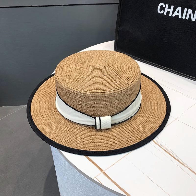 Flat Top Straw Hat Children's Summer 2025 New Straw Top Hat Seaside Sunshade Sunscreen Hat Beach Sun Hat