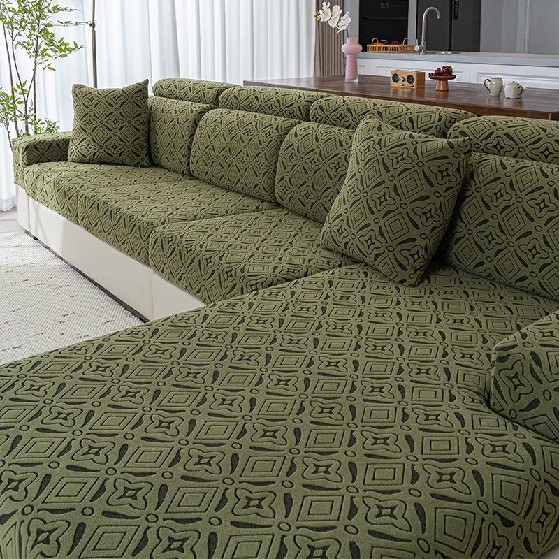 

Jacquard Waterproof Sofa Cover Slip Proof Universal Full Coverage Couch Protector Anti Cat Scratch Pillowcase зелёный