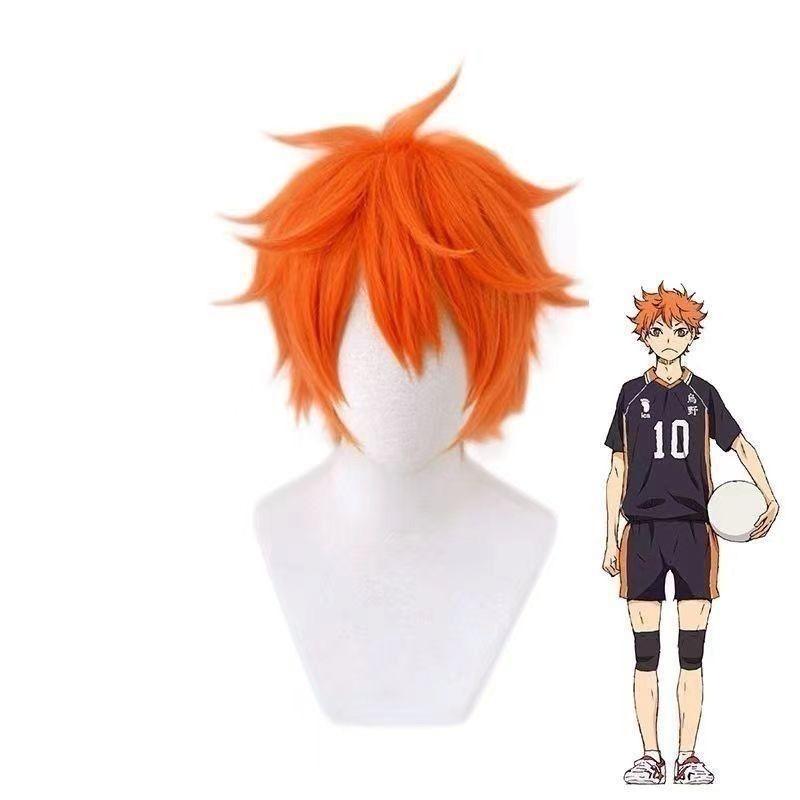 Anime Cosplay Wig, Hinata Shoyo Spiky Orange Short Hair High-Temperature Fiber Synthetic Hairpiece