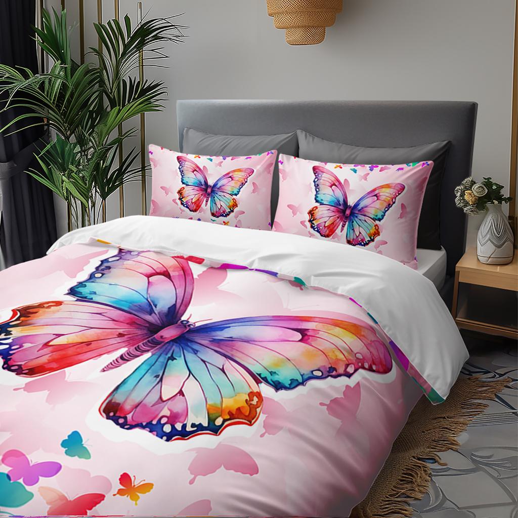 3pcs Watercolor Butterfly Bedding Duvet Cover Set Butterfly Themed Bedding Set Butterfly Themed Romantic Butterfly Bedroom Decor
