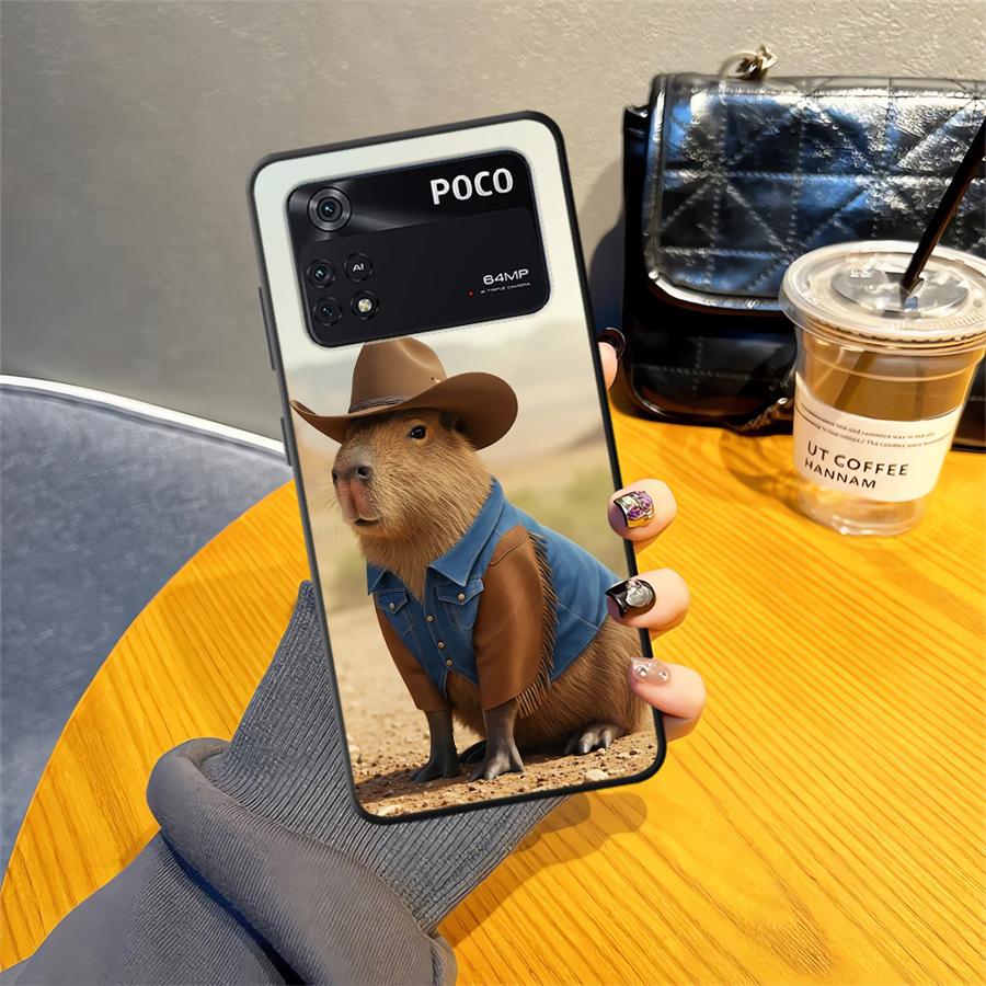 Case for Xiaomi Poco M3 M4 M7 Pro C40 C50 F3 M5 F1 C61 C71 X3 X4 X5 X7 Pro C75 Black Soft Phone Cover Cute Capybara