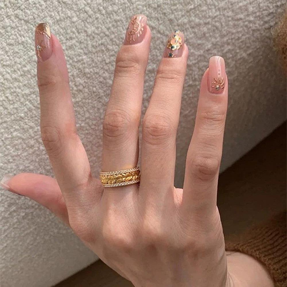 Elegant Vintage-Inspired 18K Golden Plated Wheat Ear Ring with Cubic Zirconia Music Festivals, Valentine's Gift
