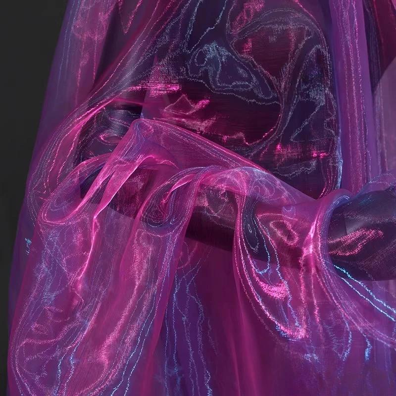 100x150cm Buntes Organza-Tüll-Gradient-Funkelndes Gewebe für Designer-Styling Glänzendes Kleid Bekleidungszubehör Bühnendekoration