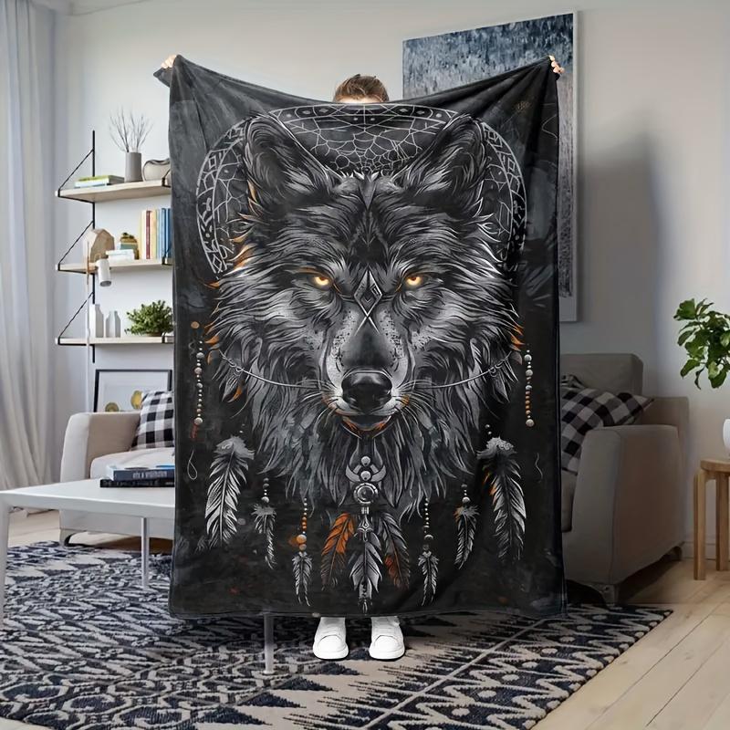 

Wolf Flannel Blanket – Soft Warm Throw for All Seasons – Indoor Outdoor Camping Sofa Bed Use 75x90cm
