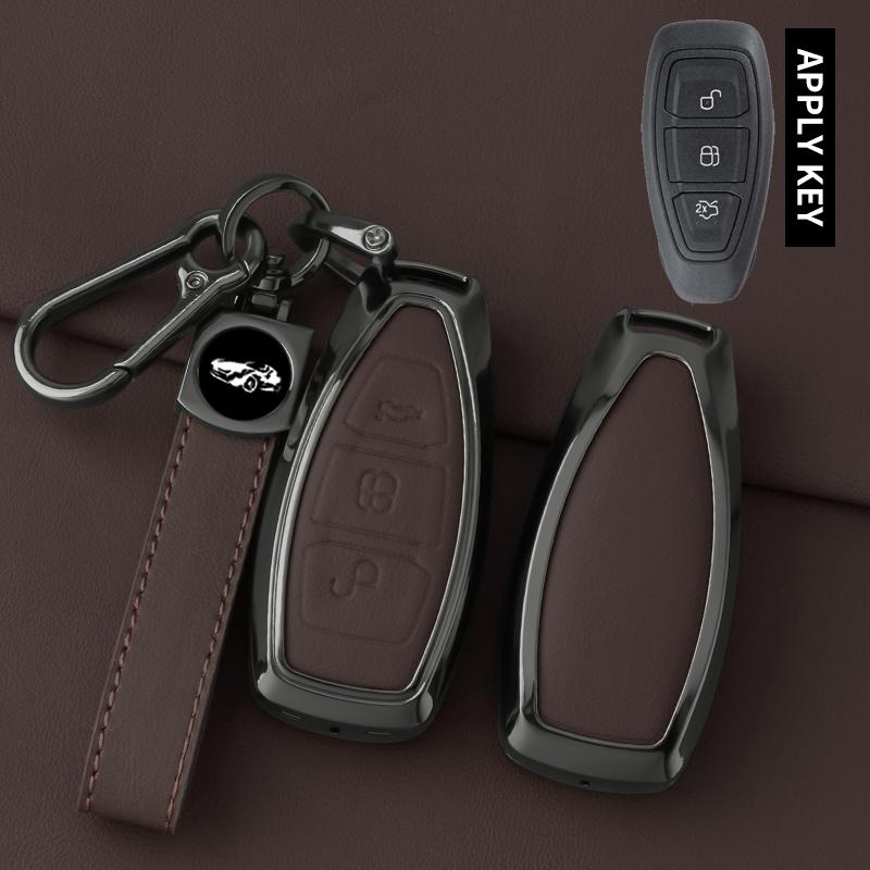 Zinc Alloy Leather Car Key Case For Ford Focus 3 4 St Mondeo Mk3 Mk4 Fiesta Fusion Kuga 2013 2014 Car Key Fob