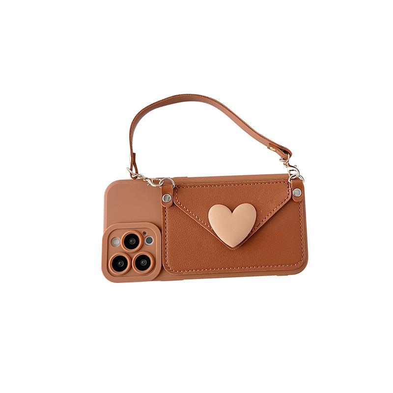 For IPhone Crossbody Wallet Card Holder Mobile Phone Case for Apple 17 Portable Rope 15 Love 14 Fine Holes 16 All-inclusive Soft